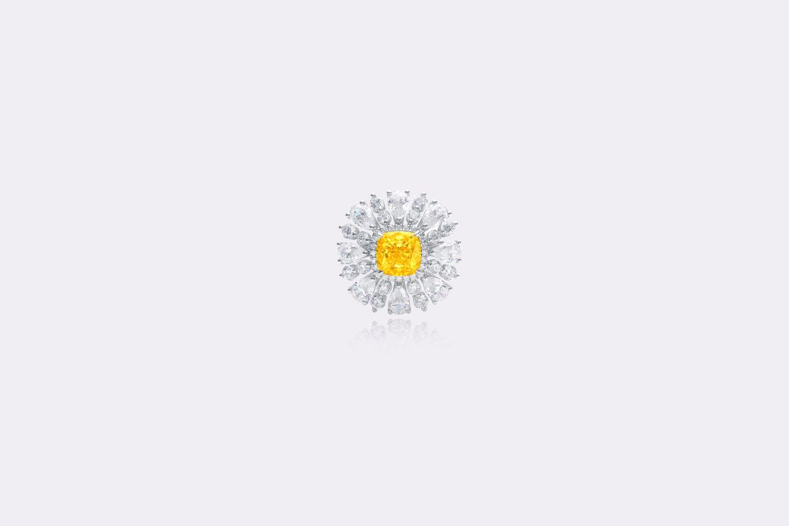 Sunshine Radiance: Lab-Created Yellow Diamond Halo Ring