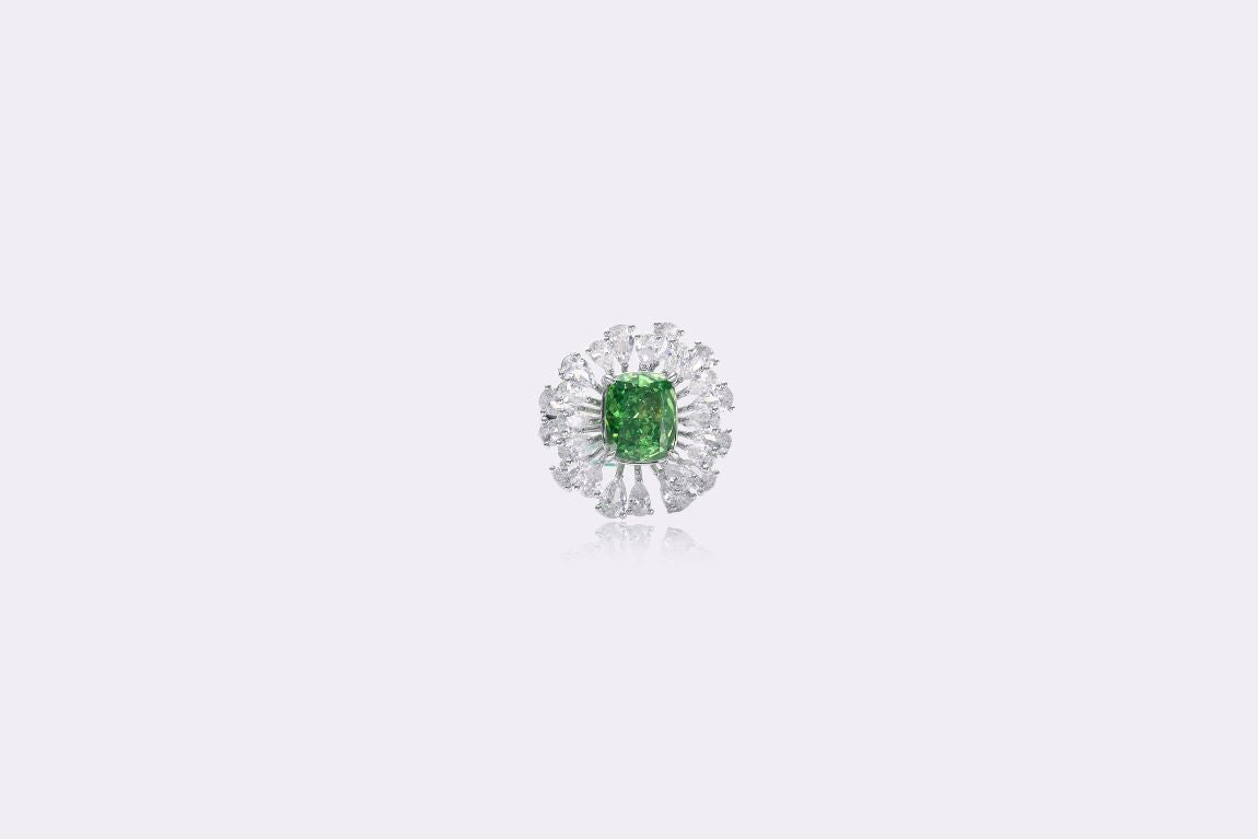 Verdant Vision: Lab-Created Green Diamond Floral Ring