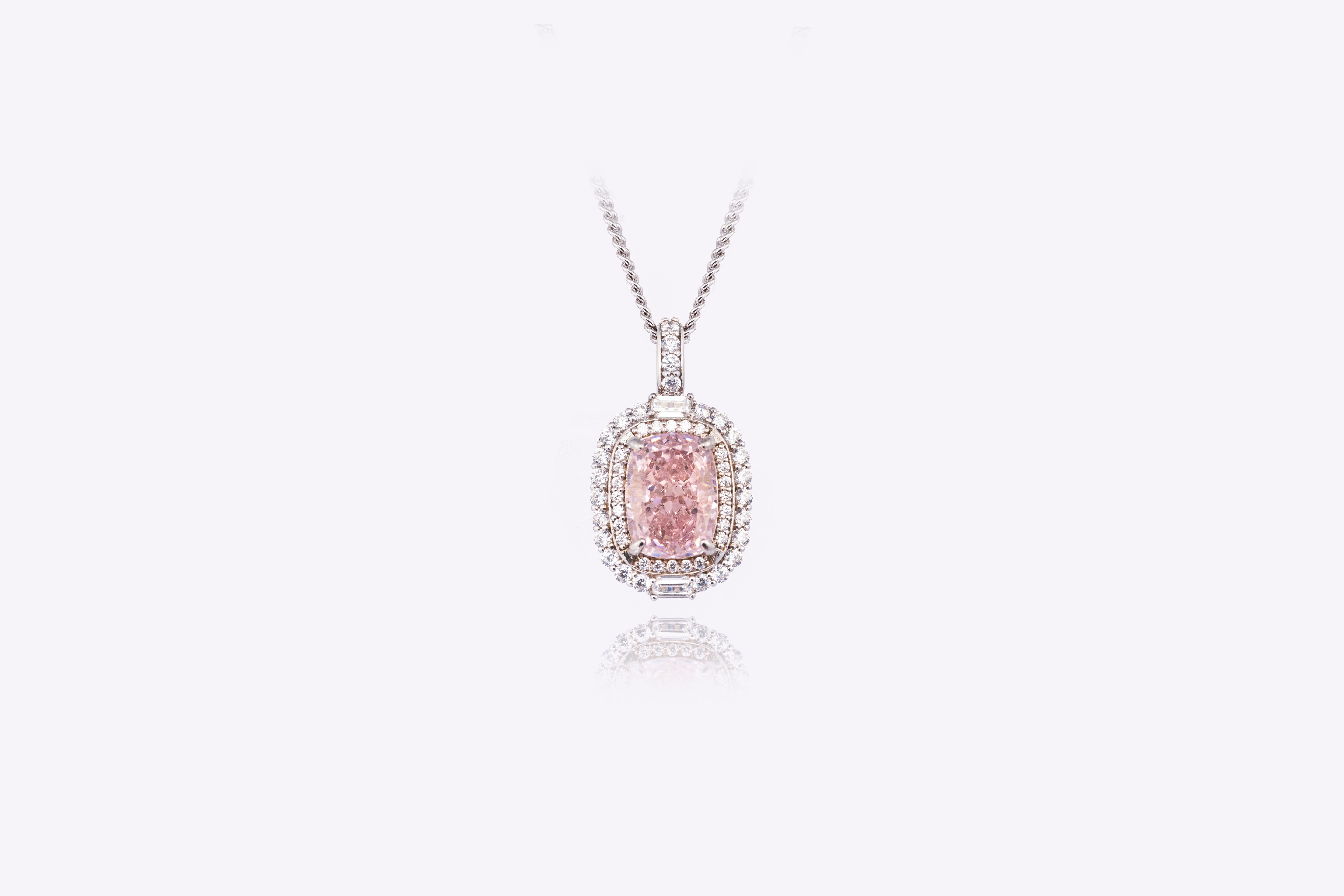 Blush Halo: Cushion-Cut Lab-Created Pink Diamond Pendant