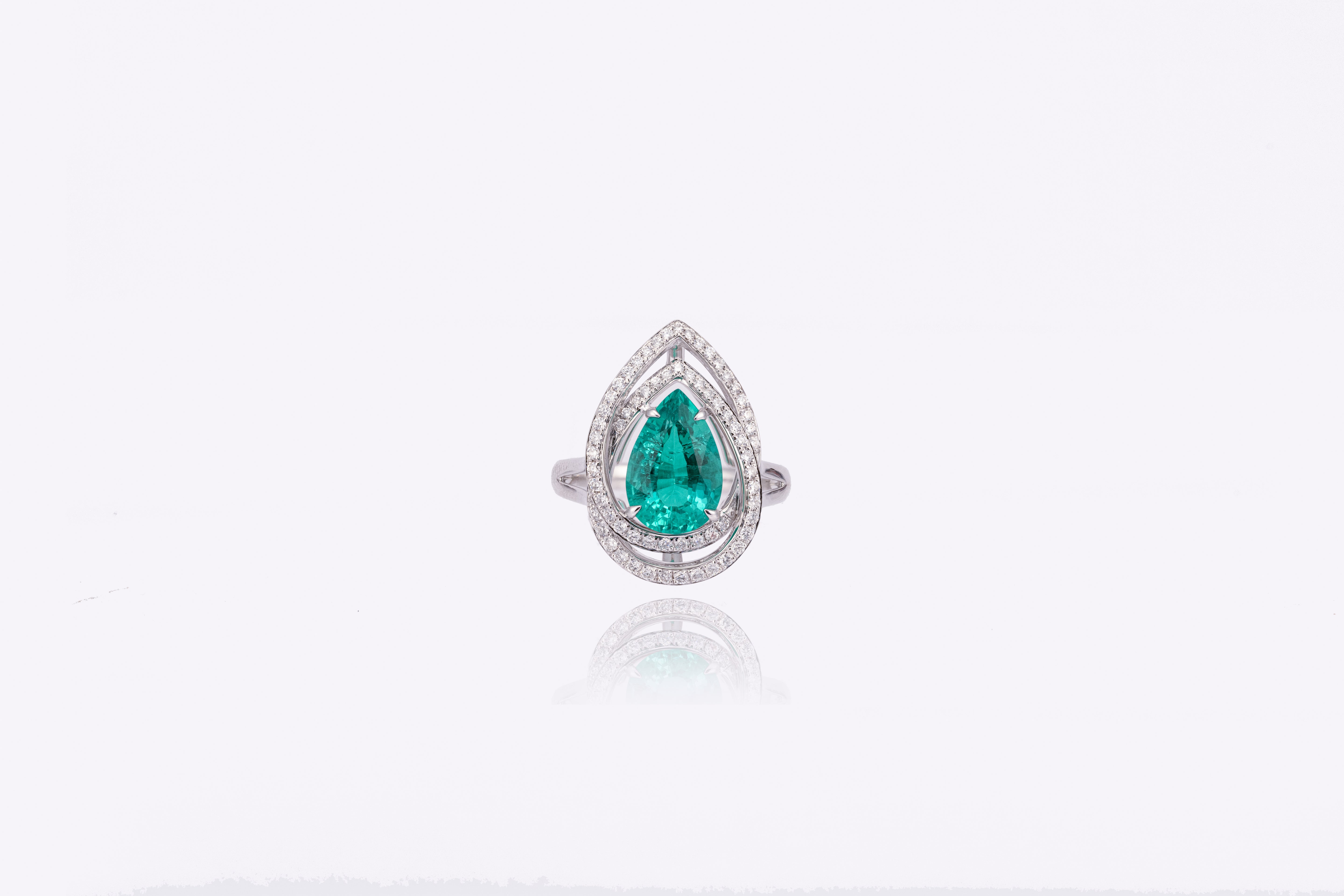 Ethereal Azure Dream: Lab-Grown Emerald Ring with Double Halo