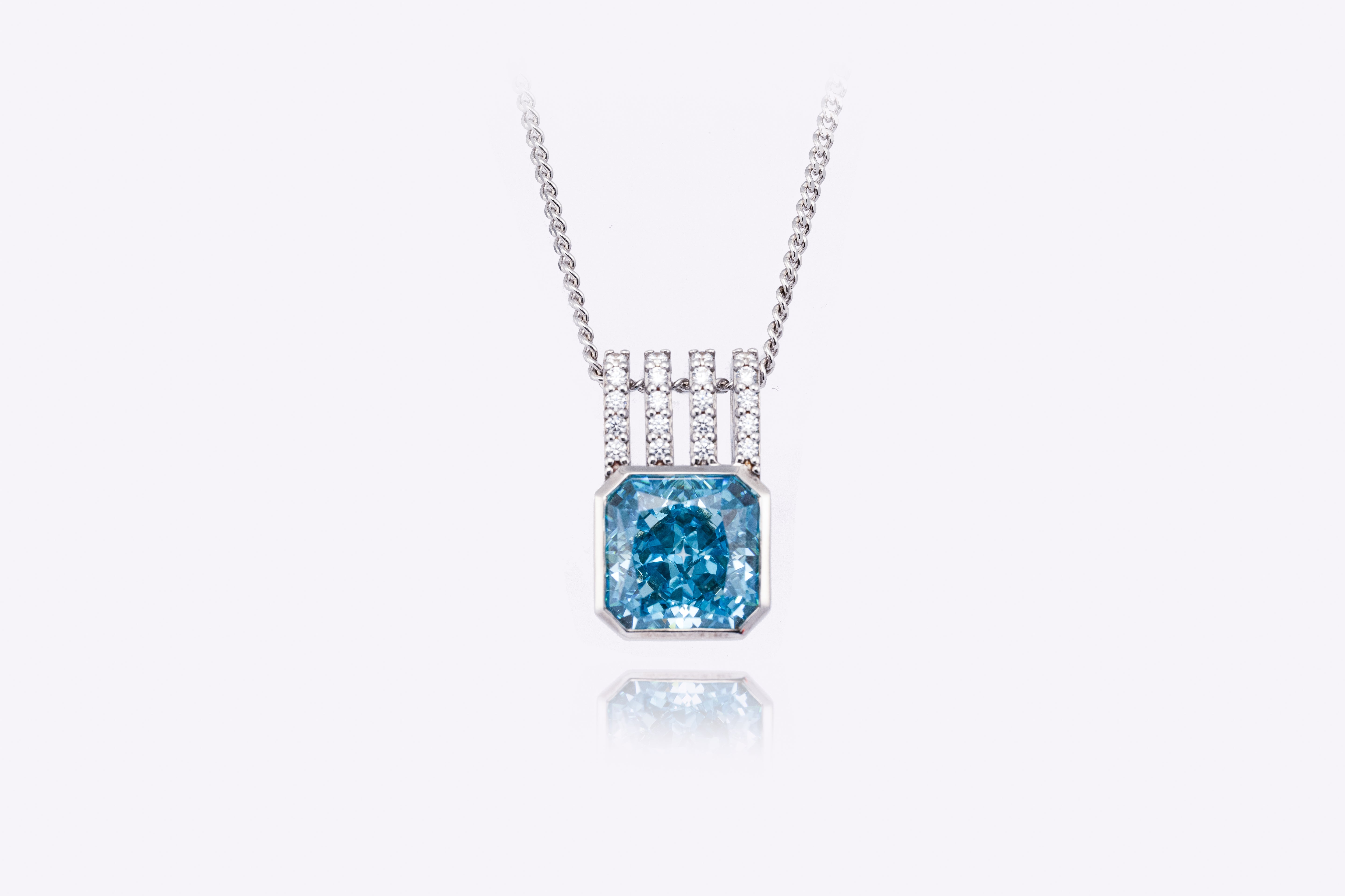 Blue Radiance: Cushion-Cut Lab-Created Diamond Pendant