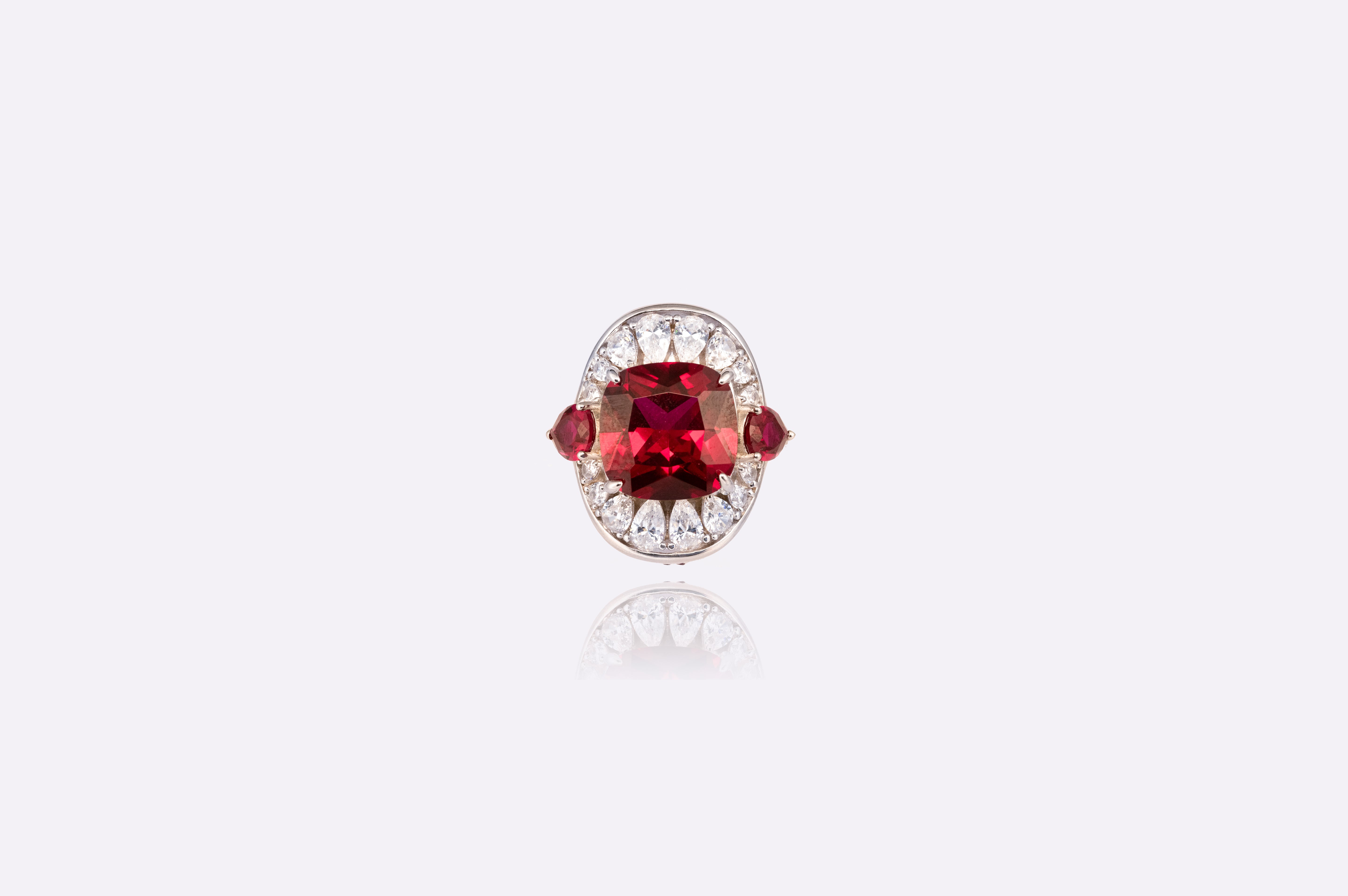 Ruby sophistication: Princess-cut Halo Ruby Band ring