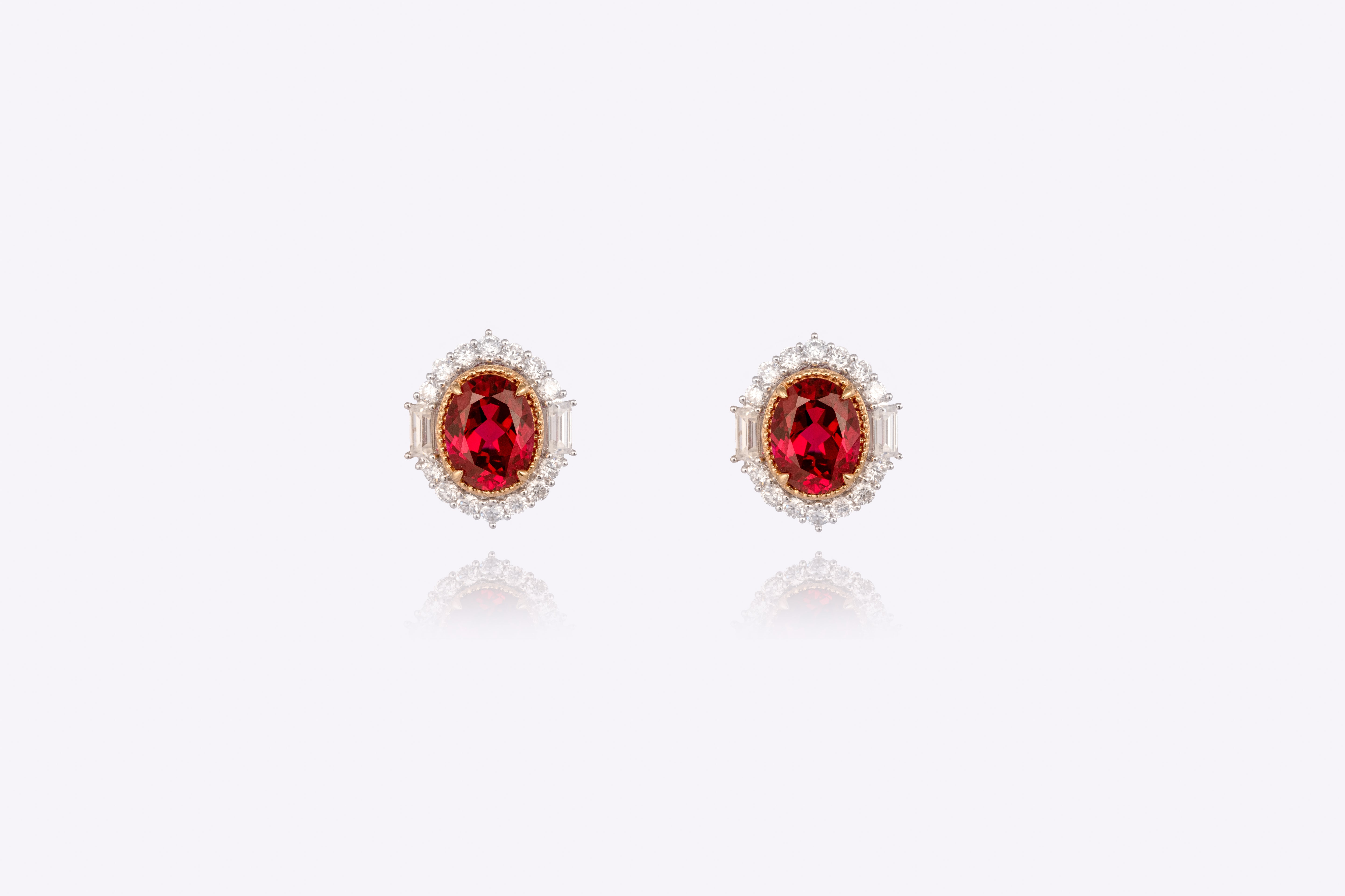 Royal Radiance: Dual-Halo Oval Lab-Grown Ruby Earrings