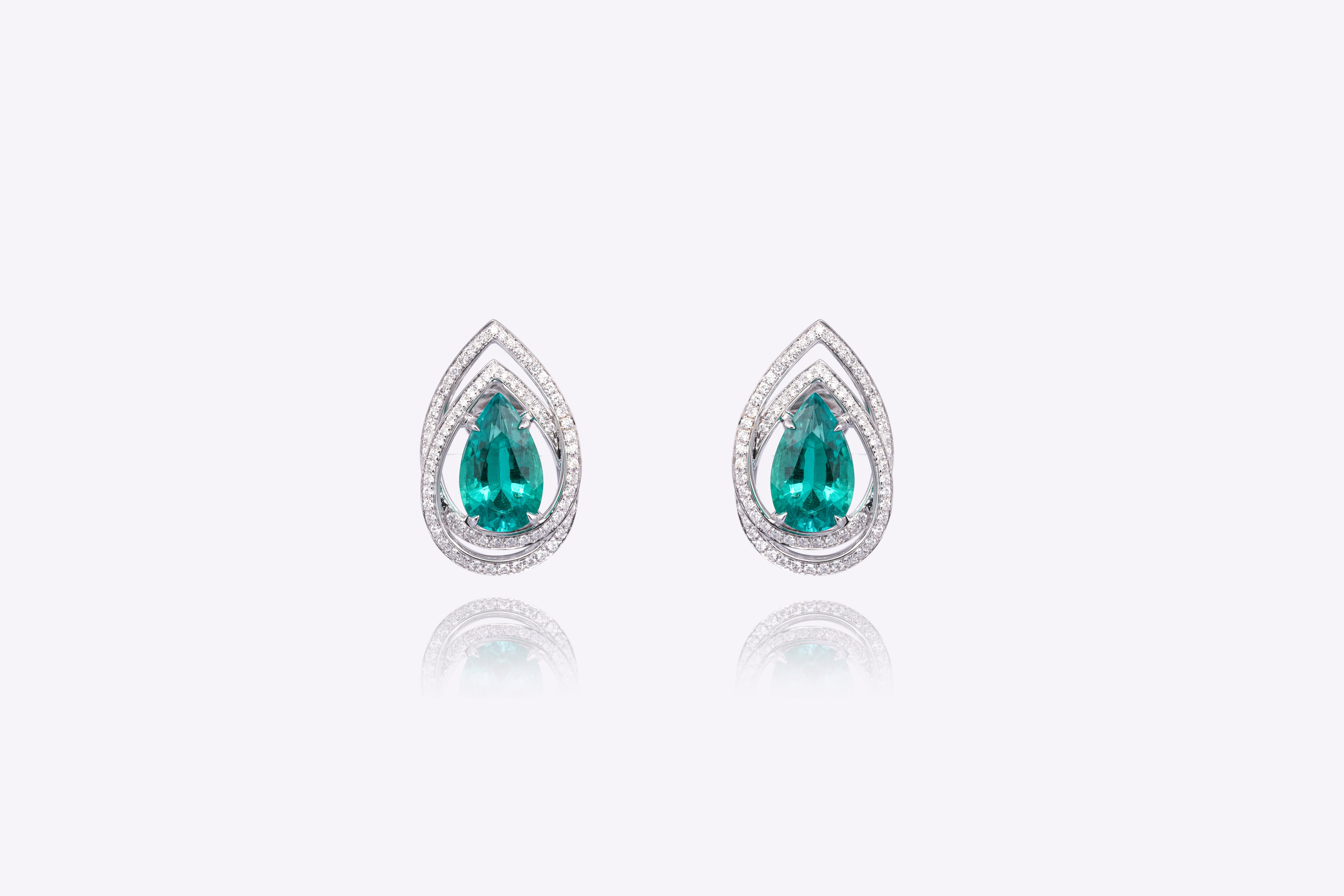 Ethereal Azure Dream: Lab-Grown Emerald Earrings with Double Halo