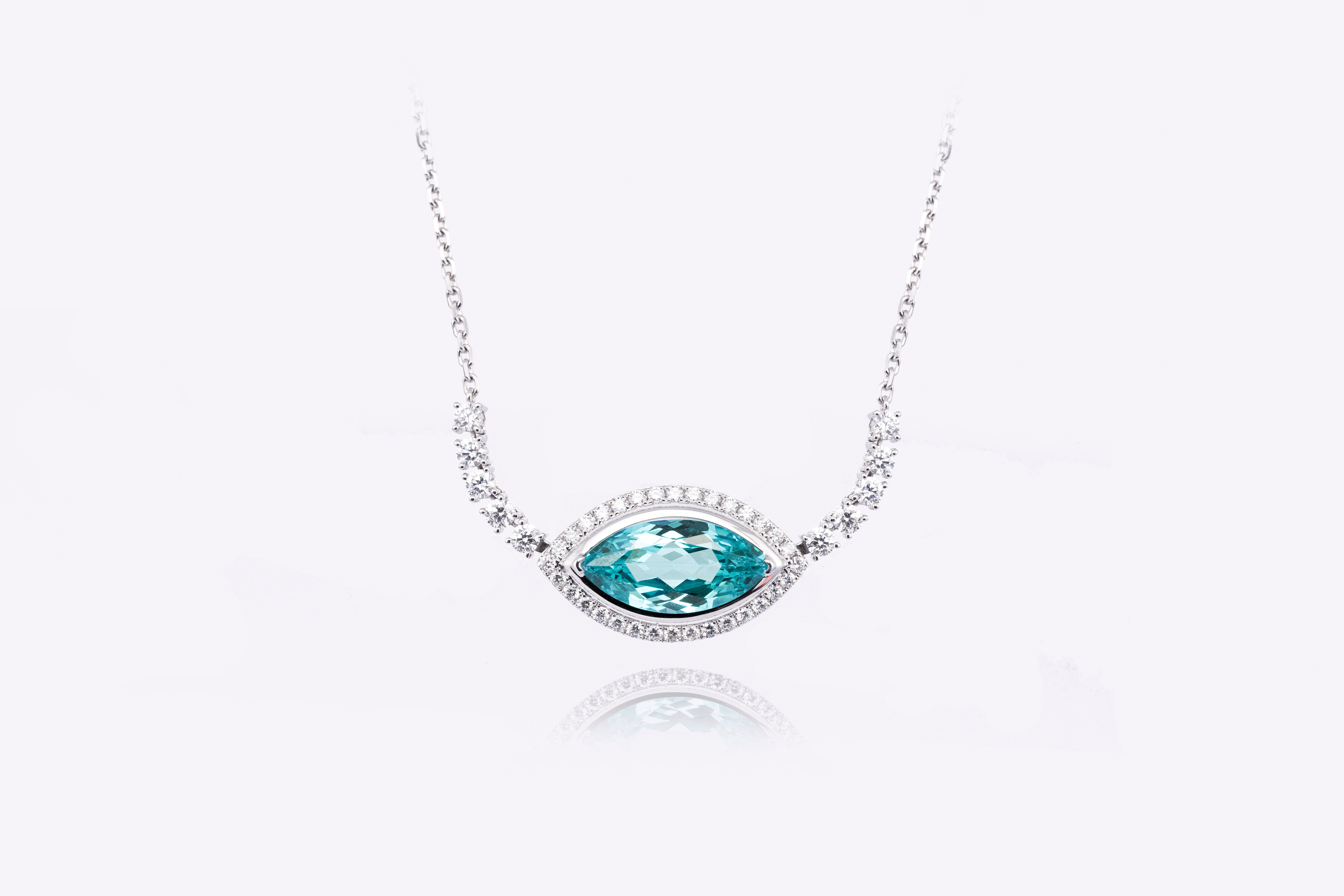 Oceanic Allure: Marquise-Cut Halo Paraiba Tourmaline Necklace