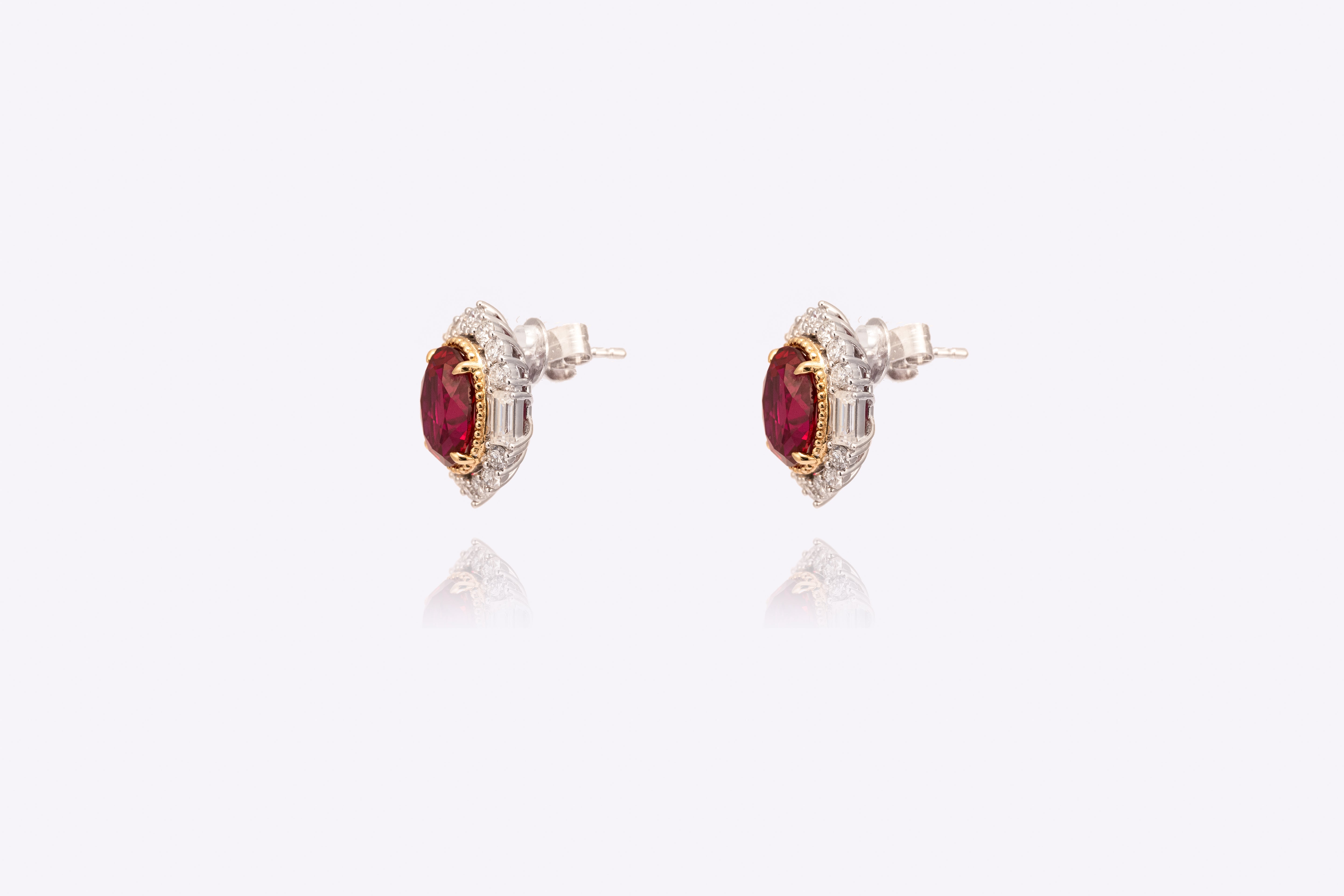 Royal Radiance: Dual-Halo Oval Lab-Grown Ruby Earrings