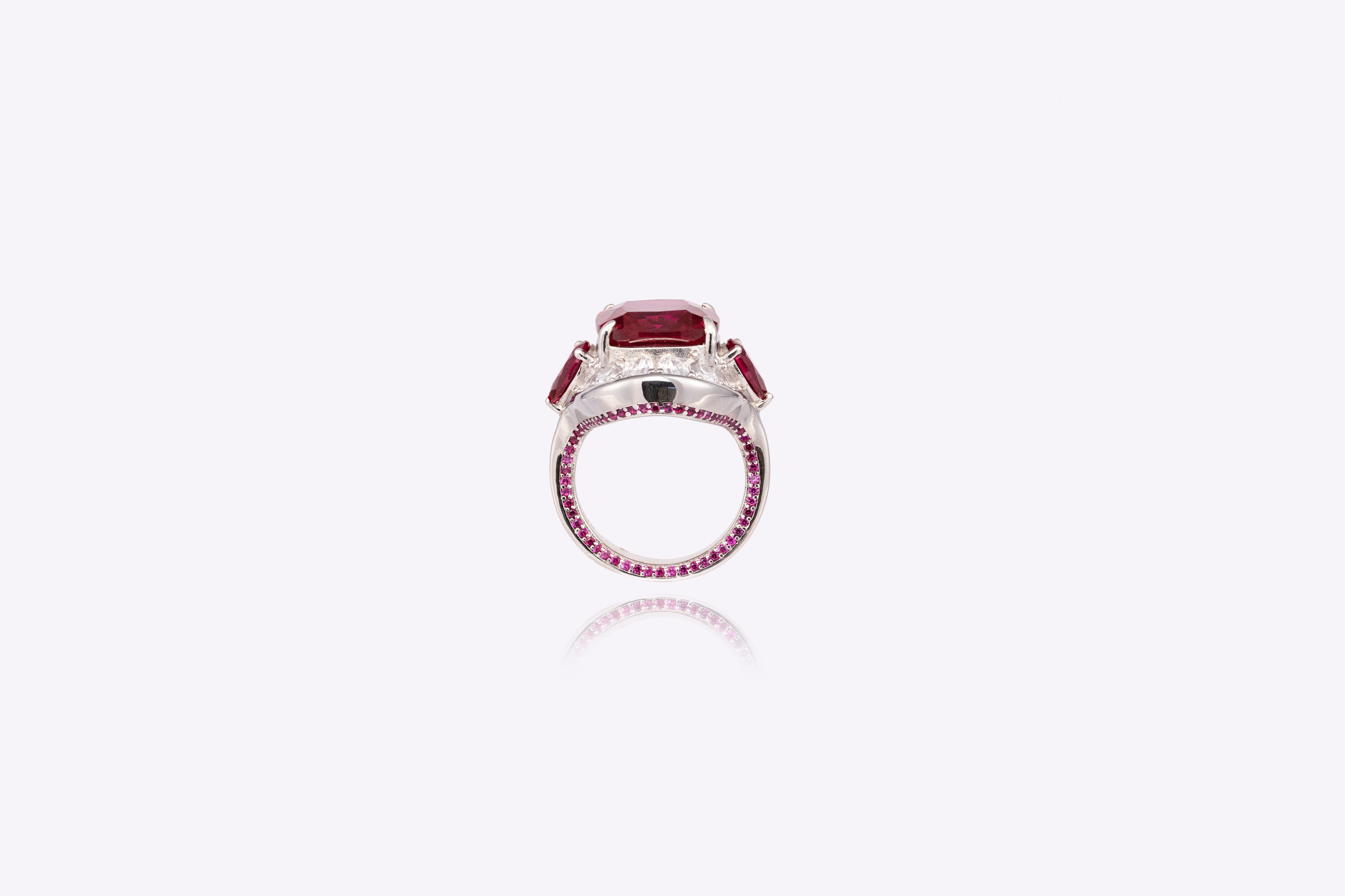 Ruby sophistication: Princess-cut Halo Ruby Band ring