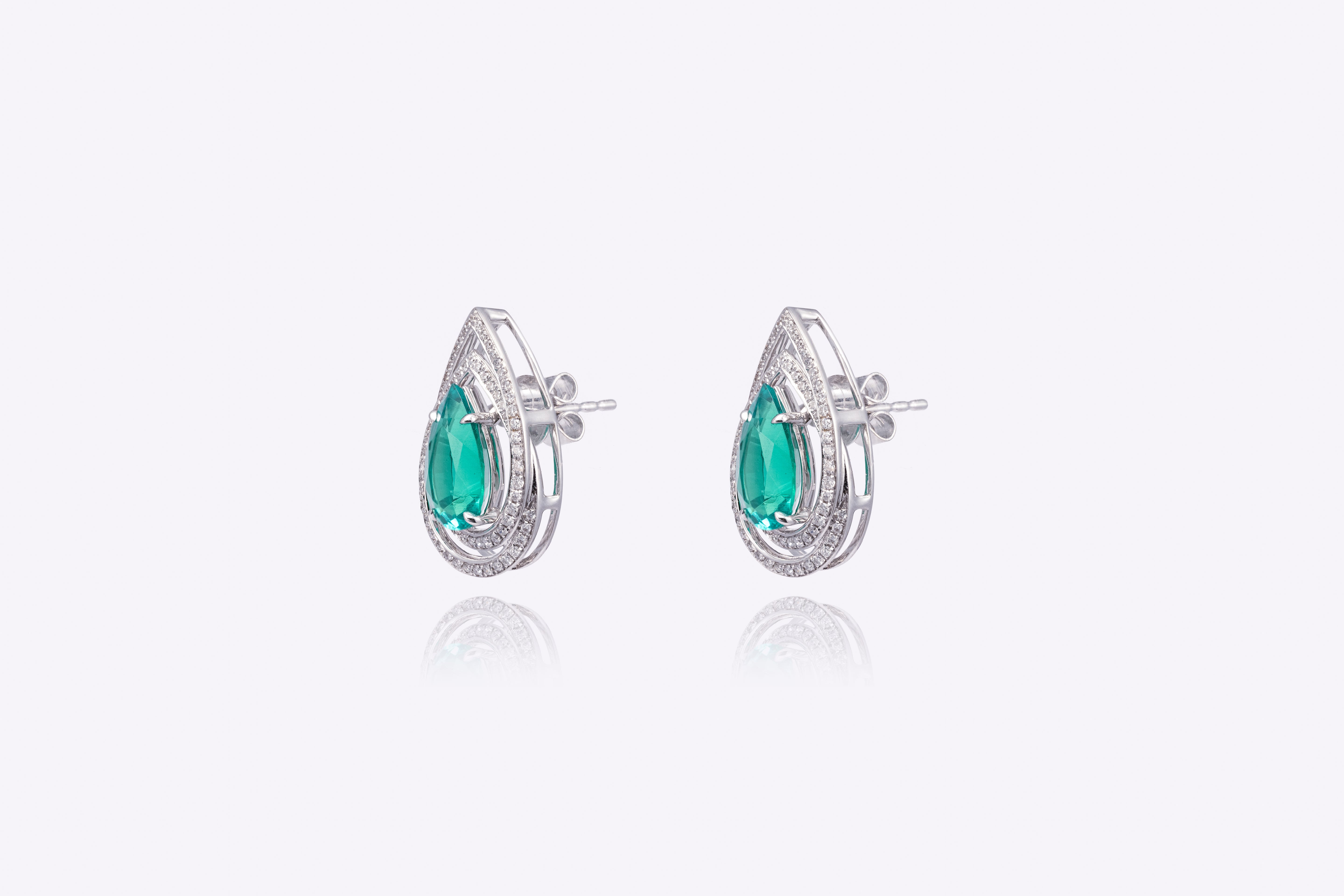 Ethereal Azure Dream: Lab-Grown Emerald Earrings with Double Halo