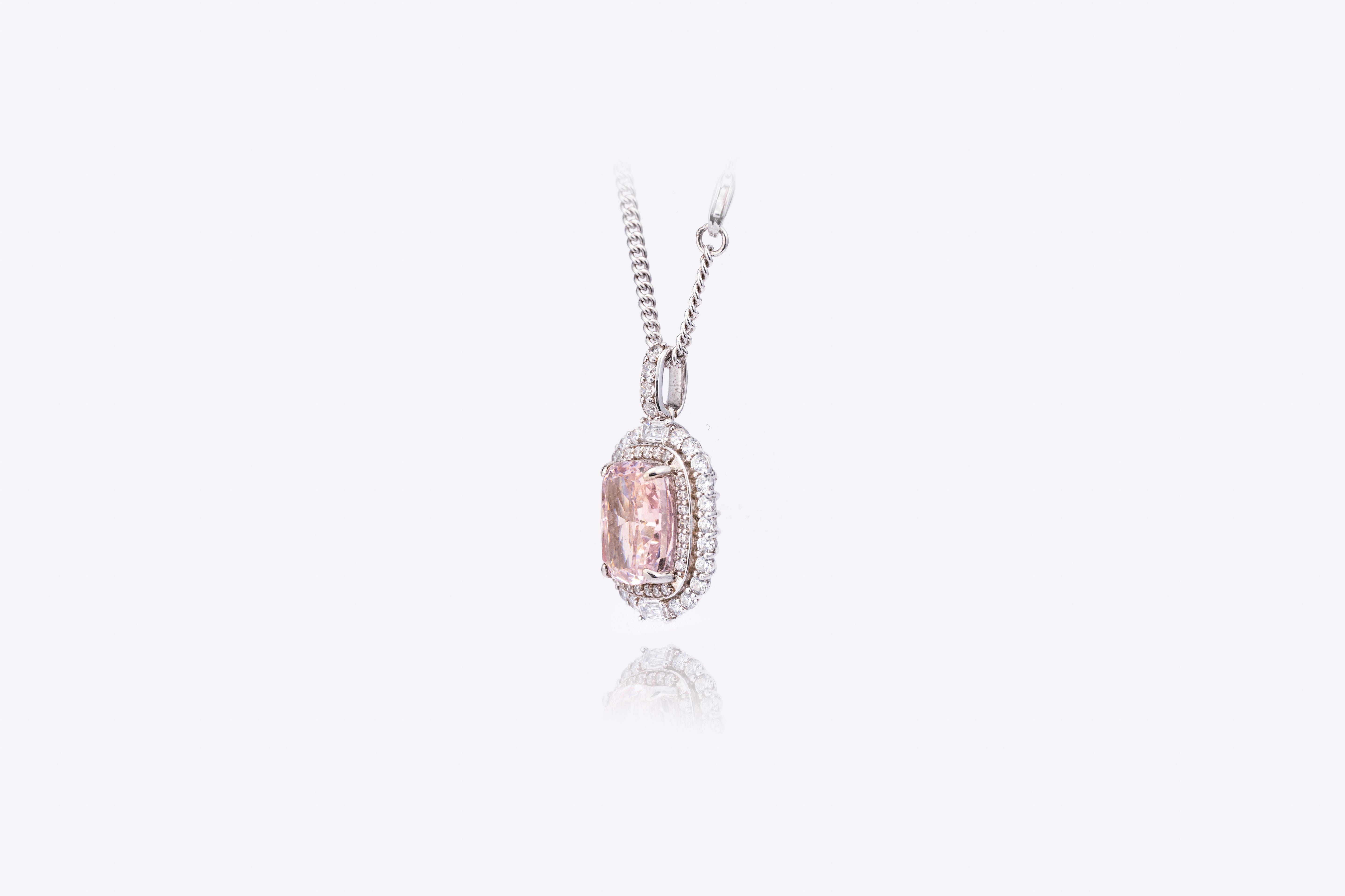 Blush Halo: Cushion-Cut Lab-Created Pink Diamond Pendant