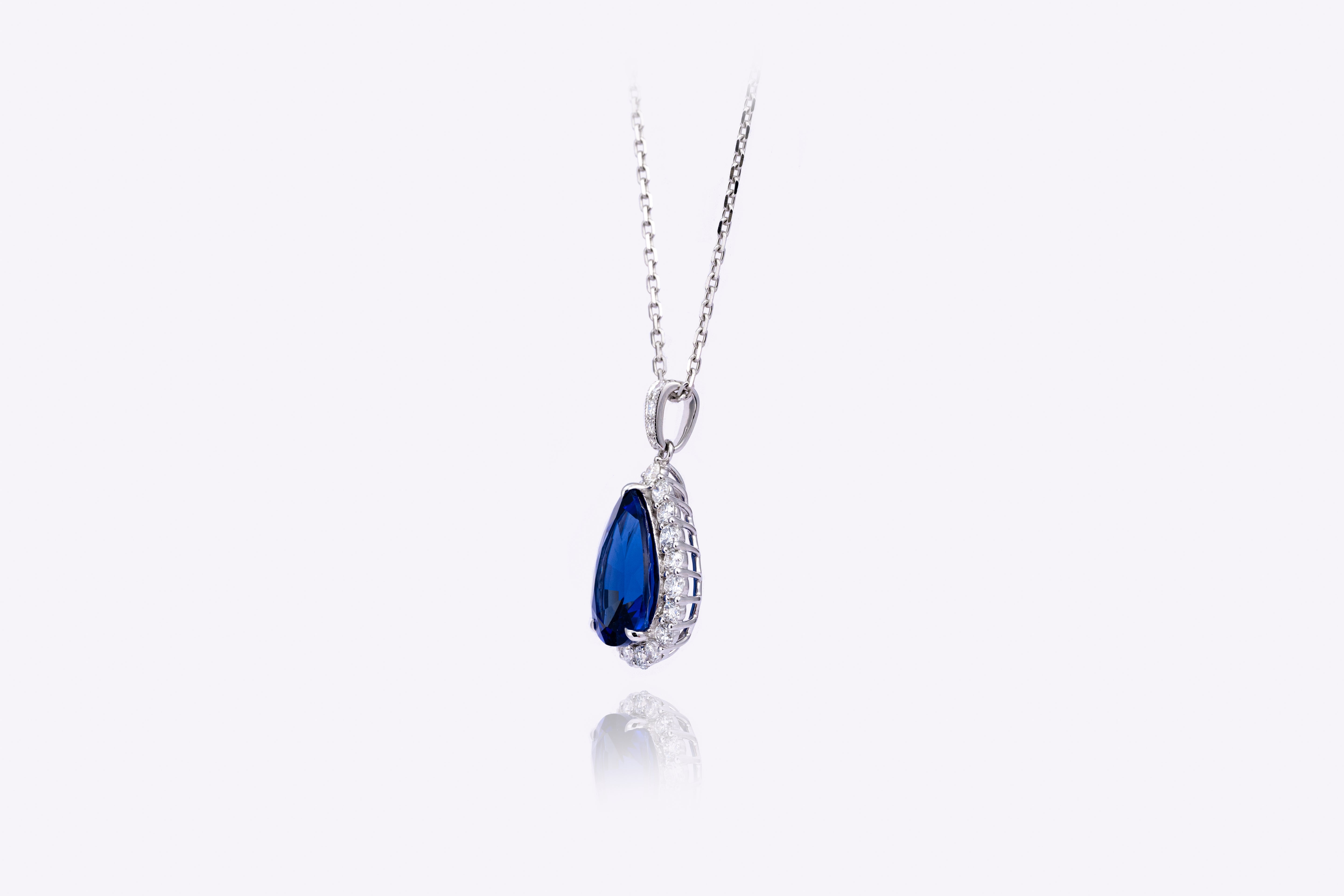 Majestic Blue: Lab-Grown Sapphire Teardrop Pendant