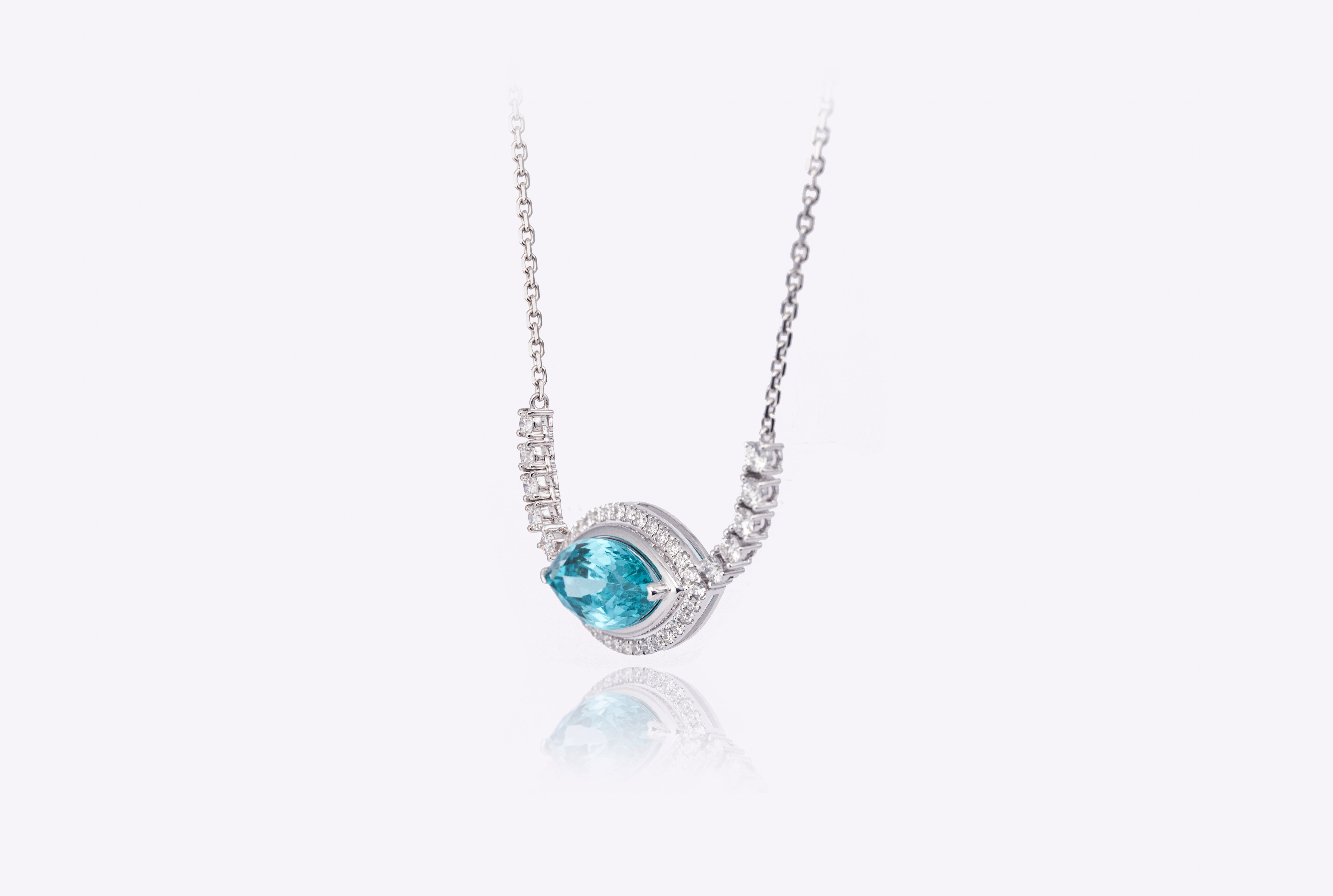 Oceanic Allure: Marquise-Cut Halo Paraiba Tourmaline Necklace