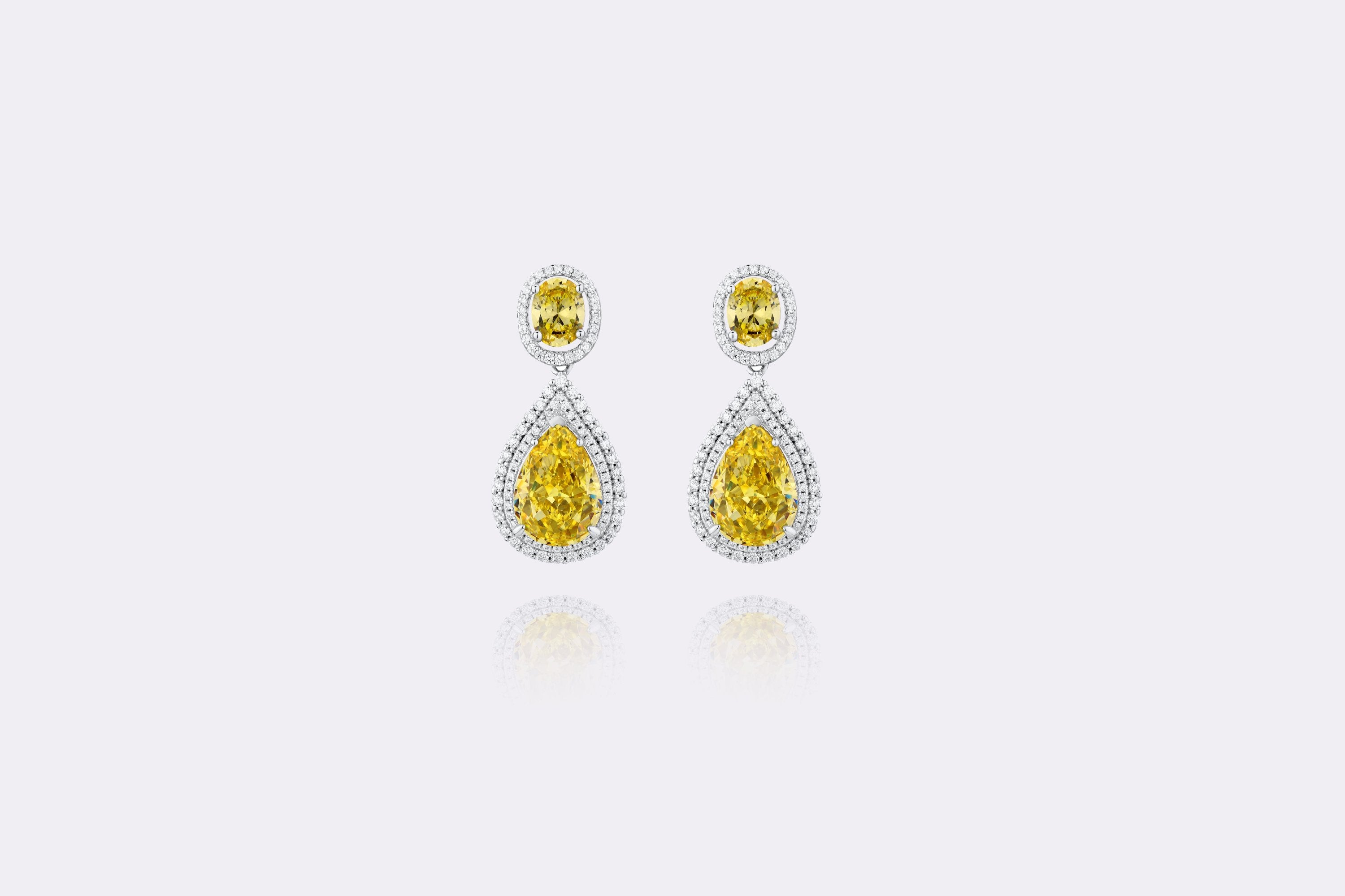 Radiant Sunburst: Lab-Created Emerald Diamond Drop Earrings