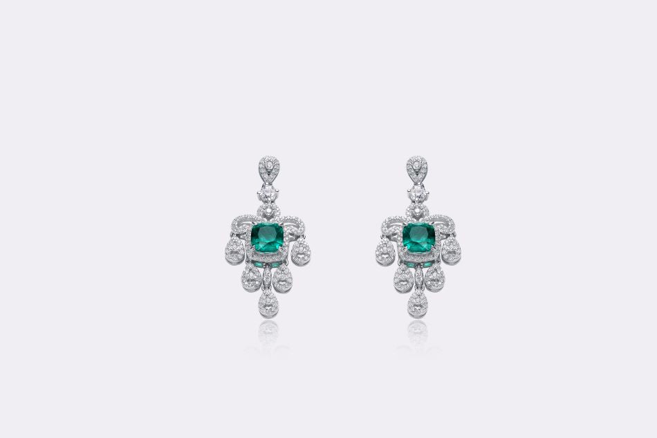 Emerald Cascade: Lab-Created Diamond Chandelier Earrings