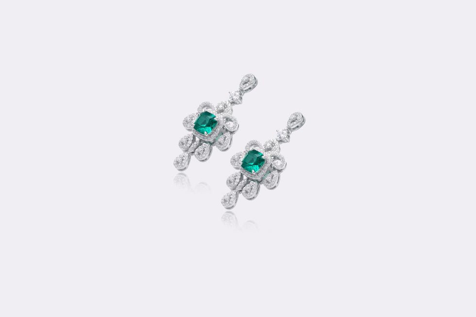 Emerald Cascade: Lab-Created Diamond Chandelier Earrings