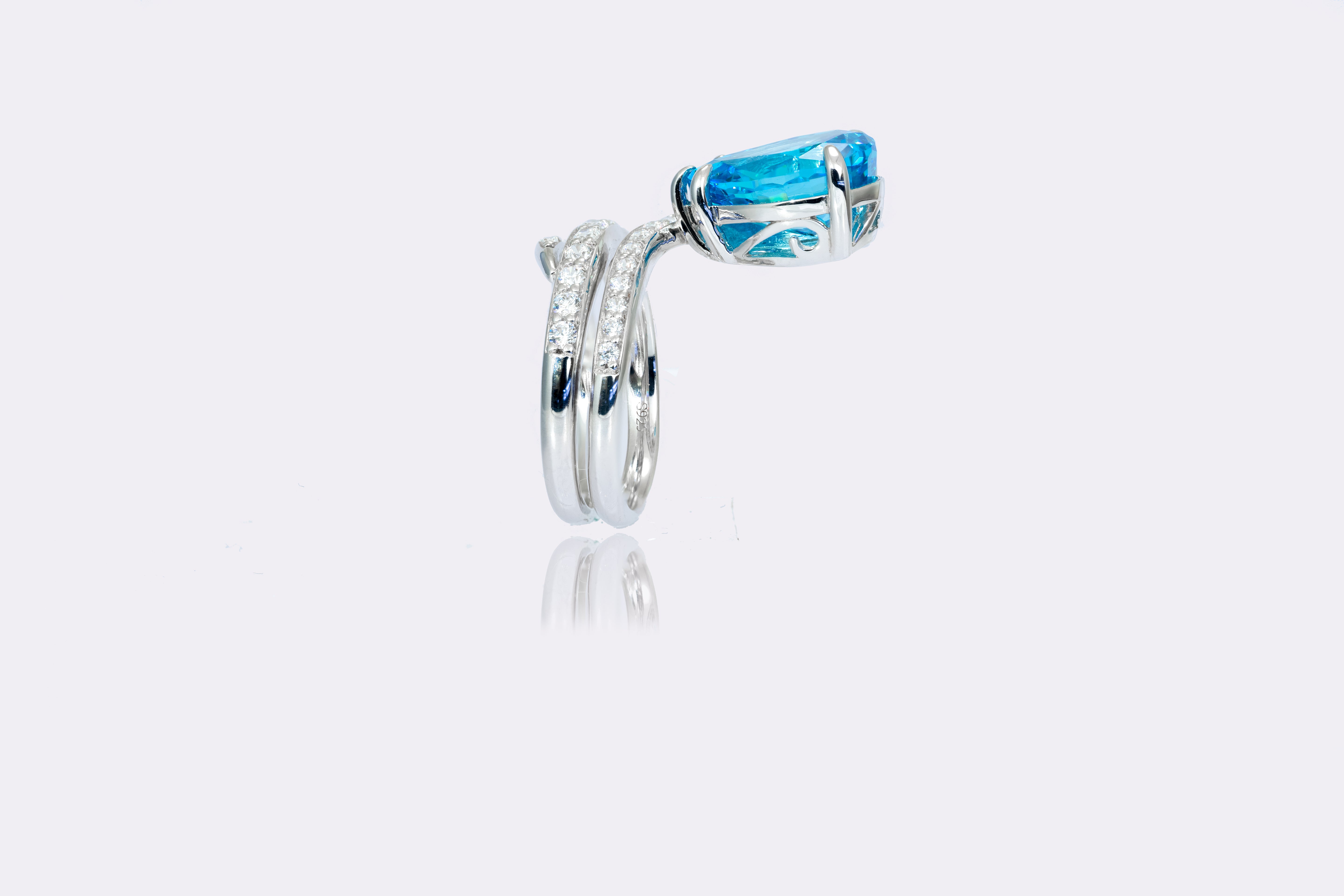 Aquamarine Spiral Silver Ring