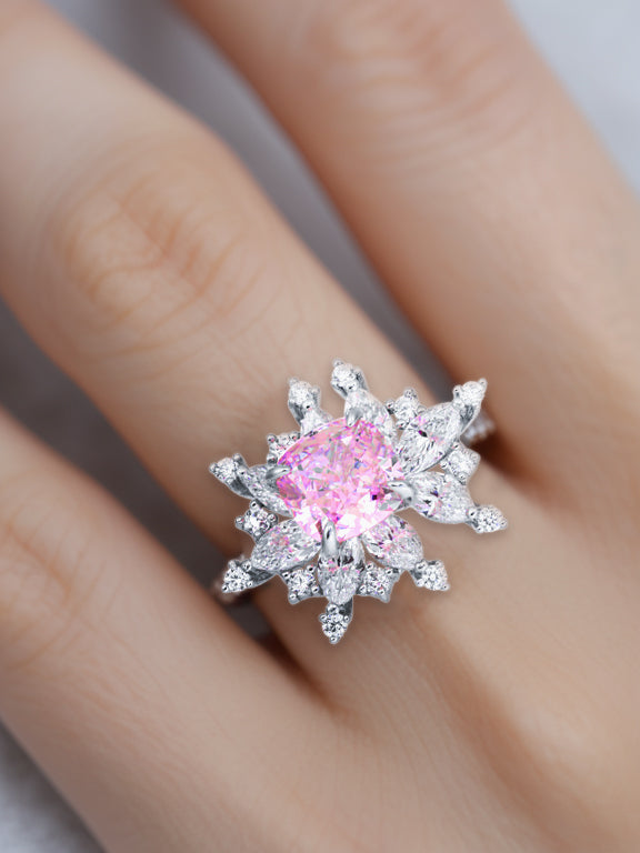 Celestial Blossom Pink Diamond Silver Ring