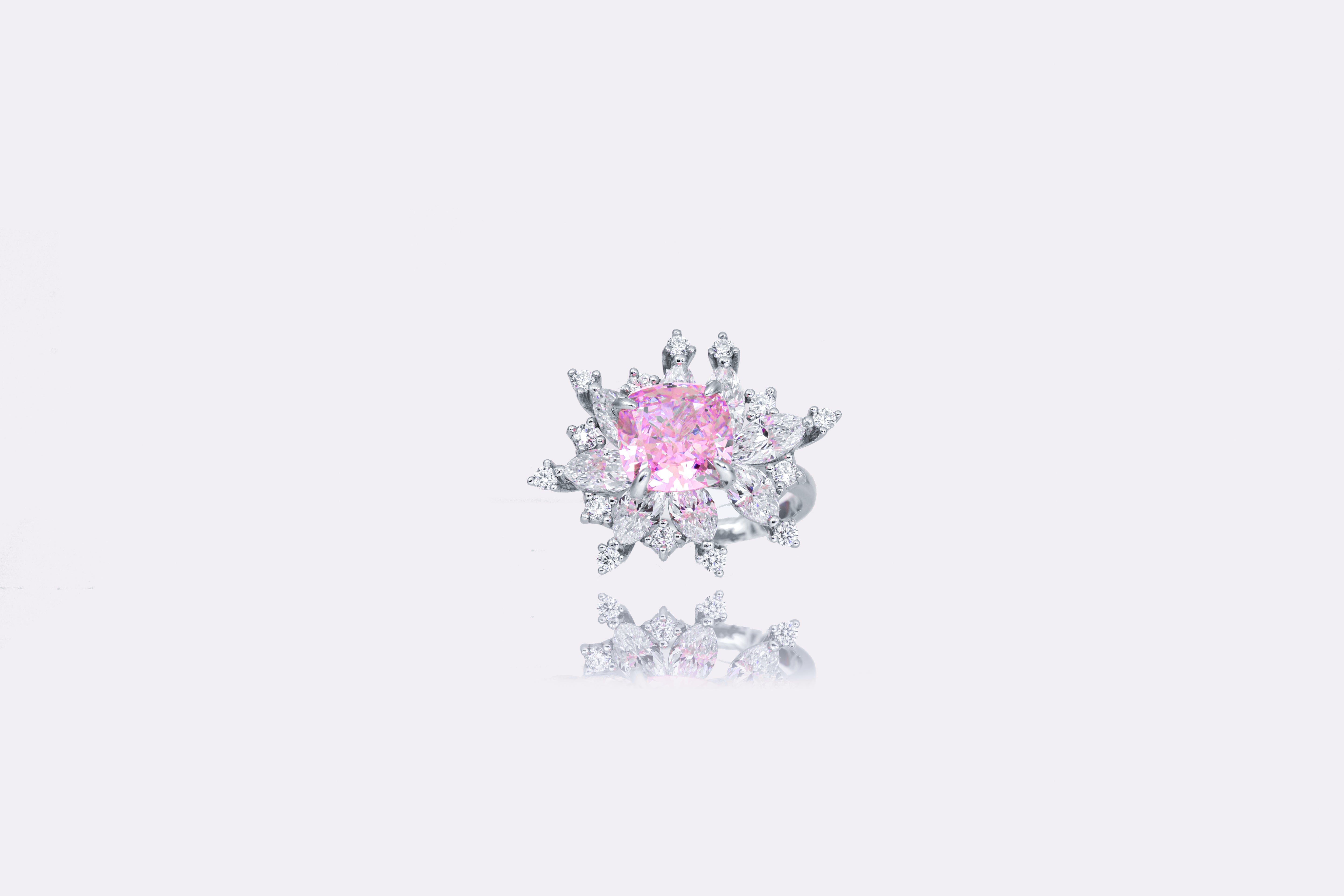 Celestial Blossom Pink Diamond Silver Ring