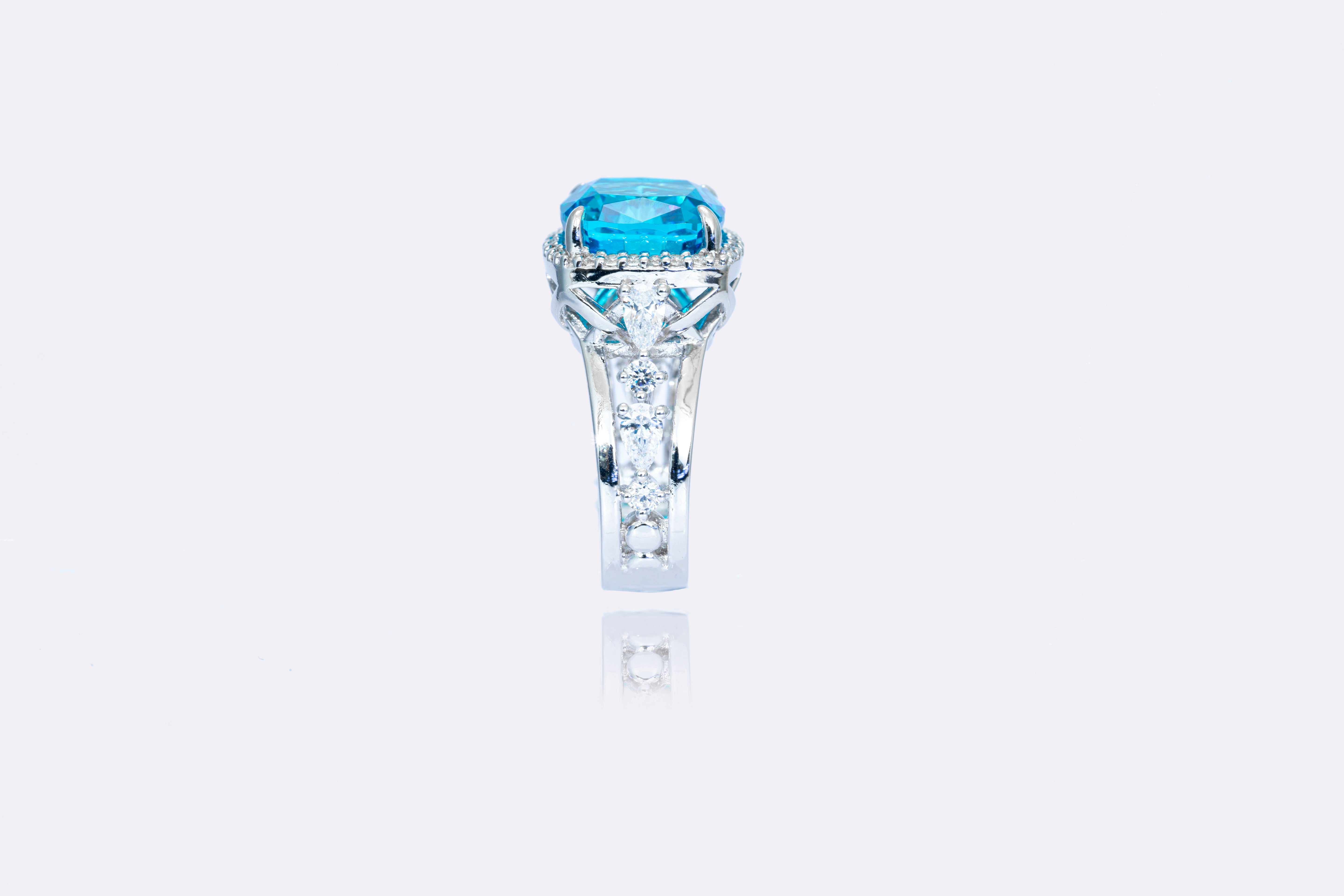 Deep Ocean Blue Diamond Halo Ring