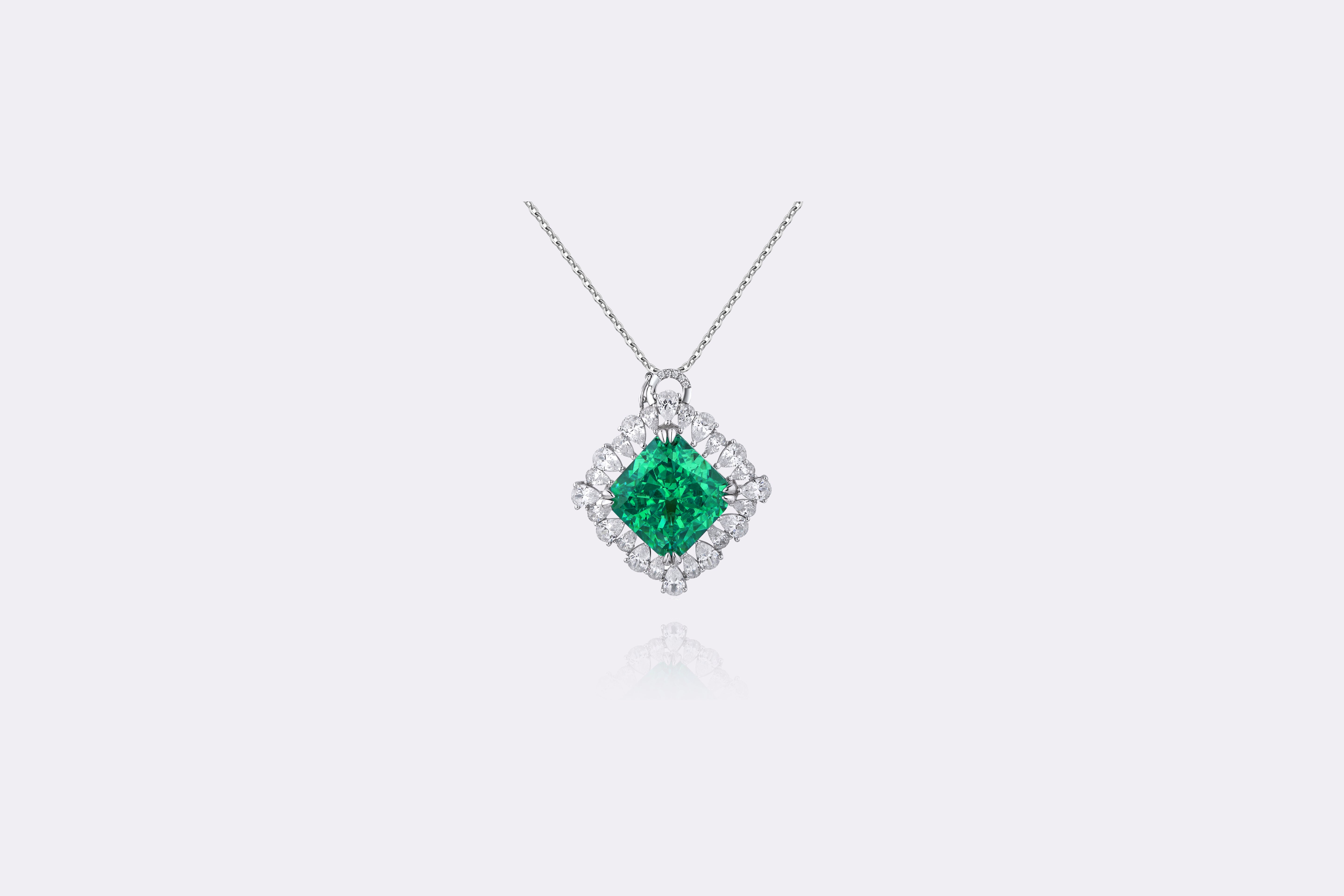 Emerald Radiance Diamond Halo Pendant