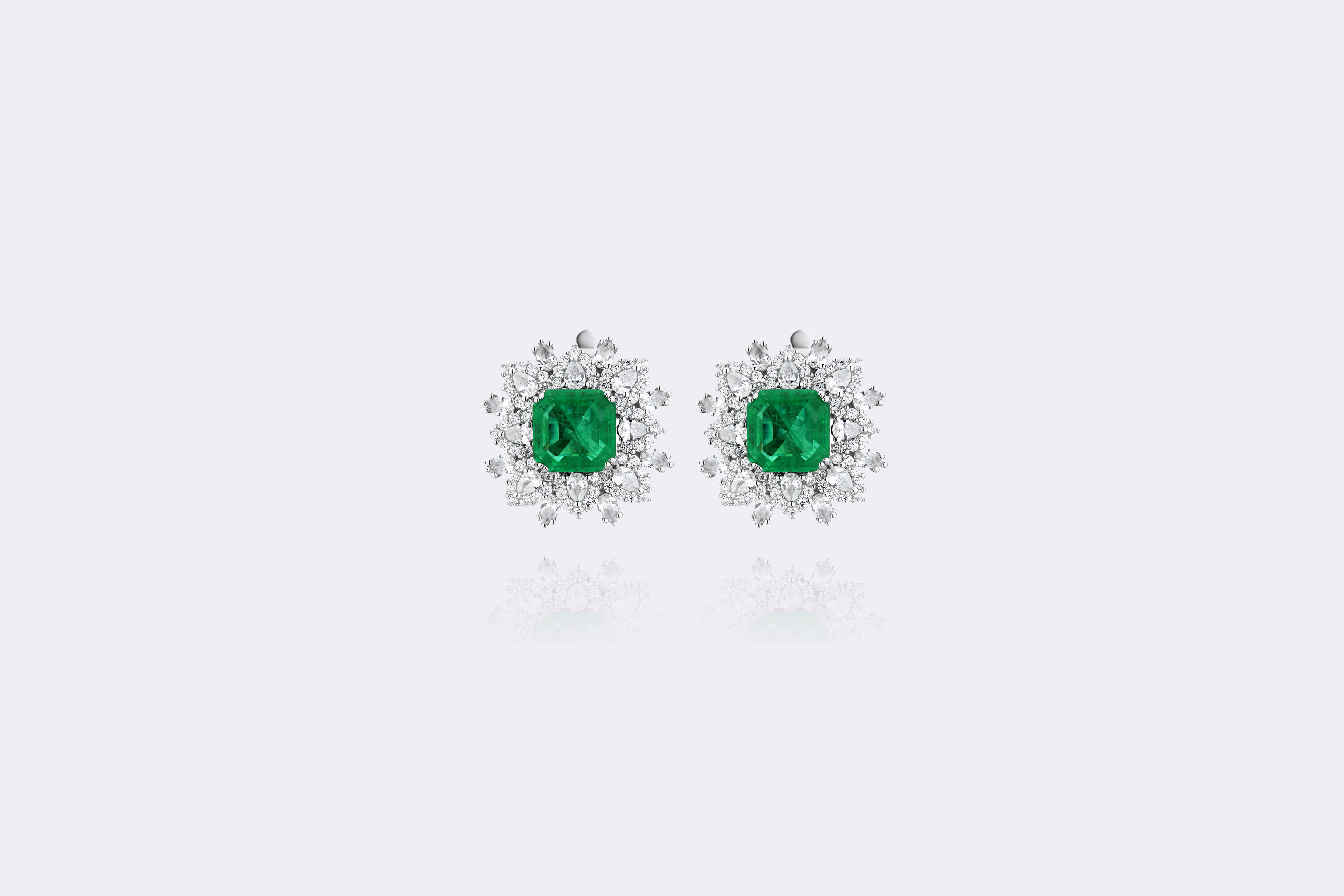 Emerald Radiance Halo Stud Earrings