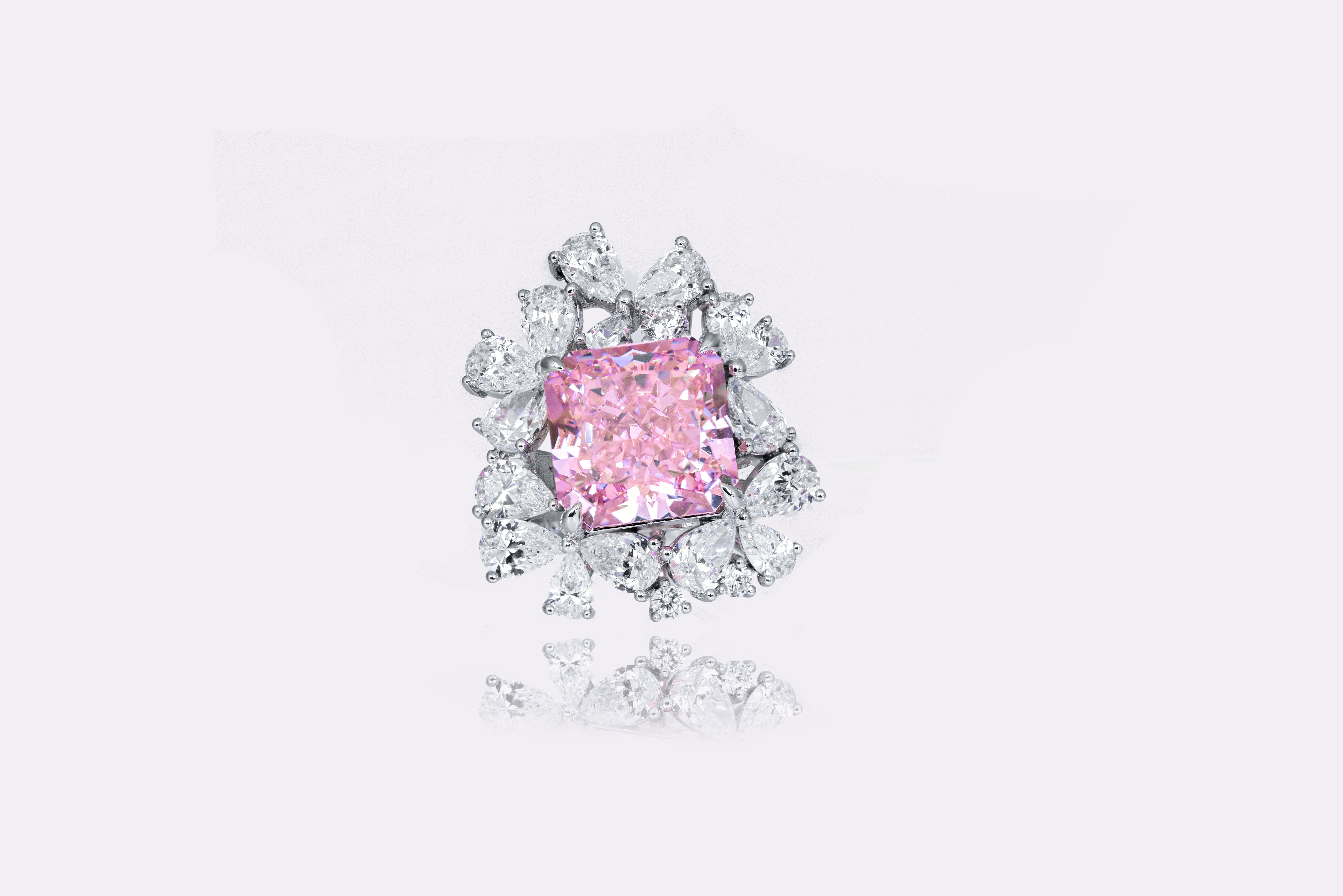 Enchanted Bloom Lab-created Pink Diamond Silver Ring