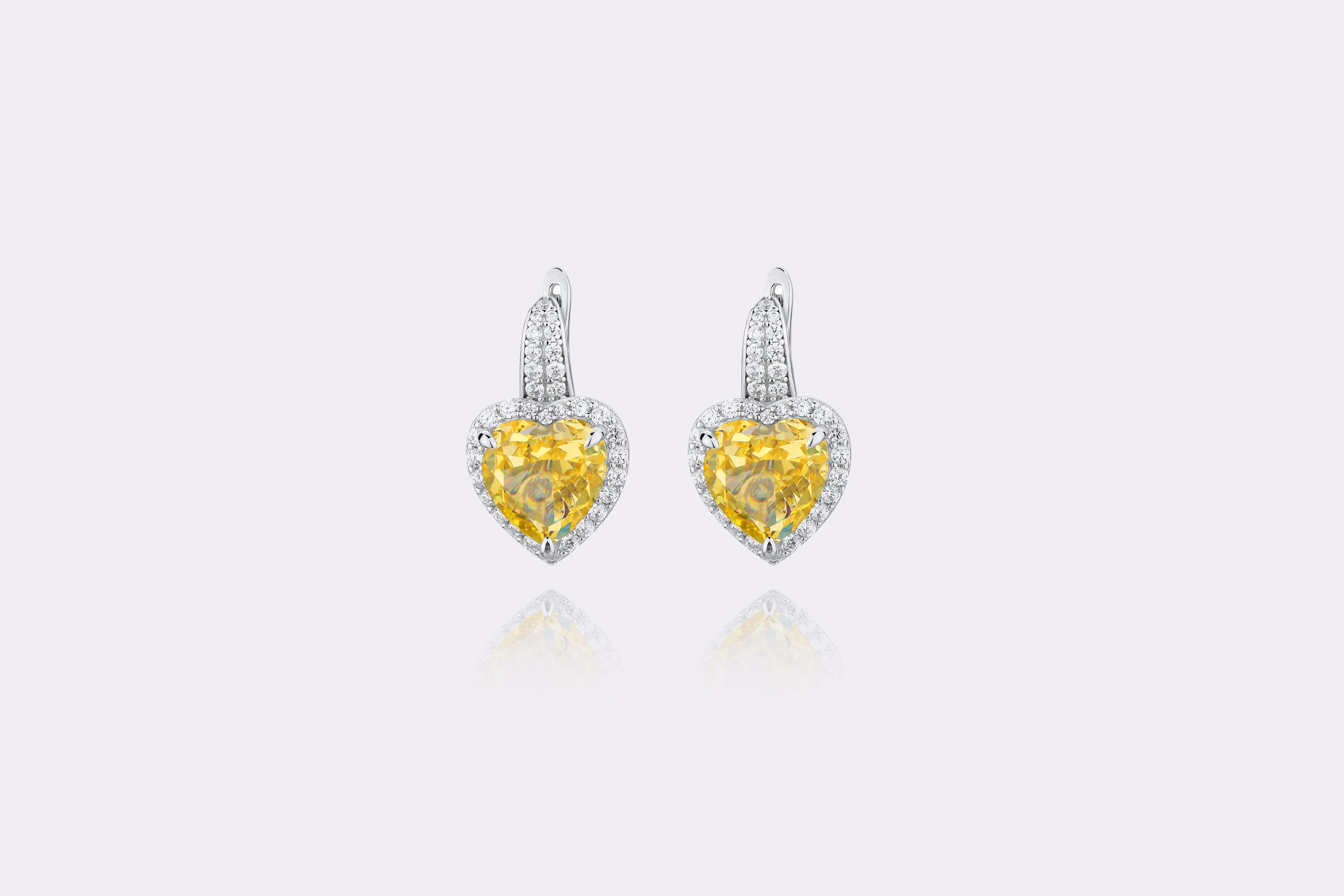 Golden Heart Diamond Drop Earrings 