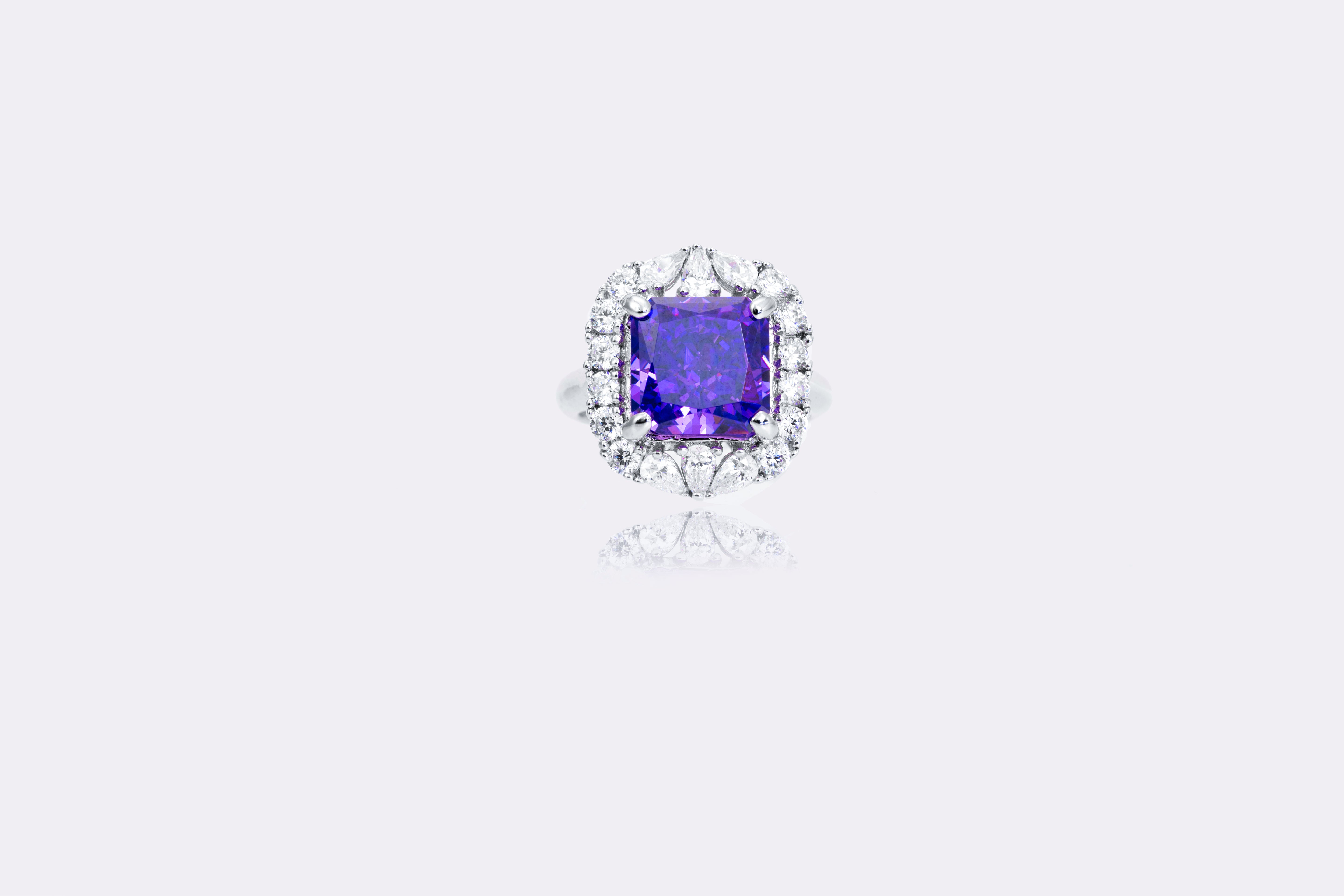 Radiant Purple Diamond Halo Ring