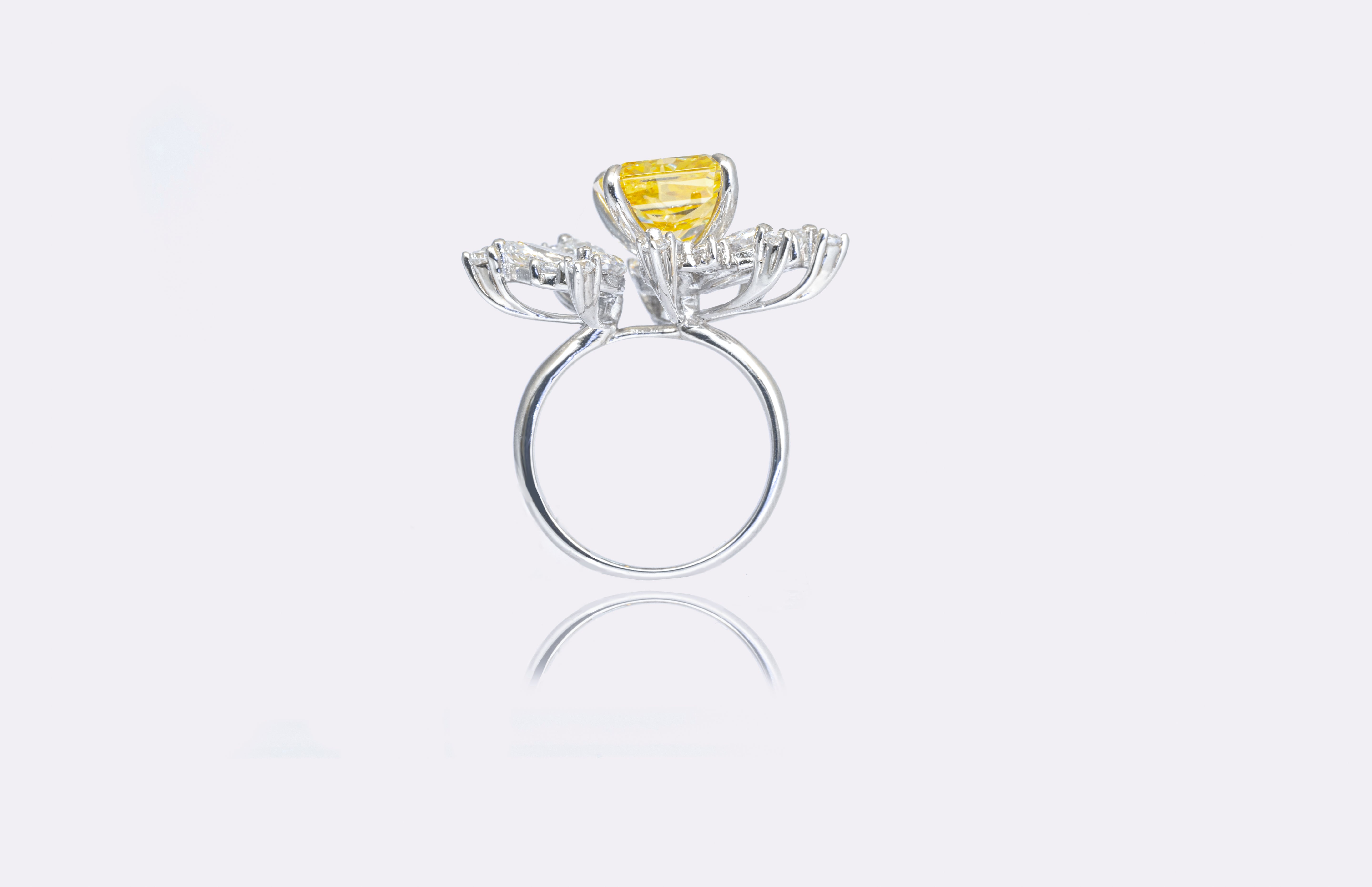 Radiant Sunburst Yellow Diamond Silver Ring