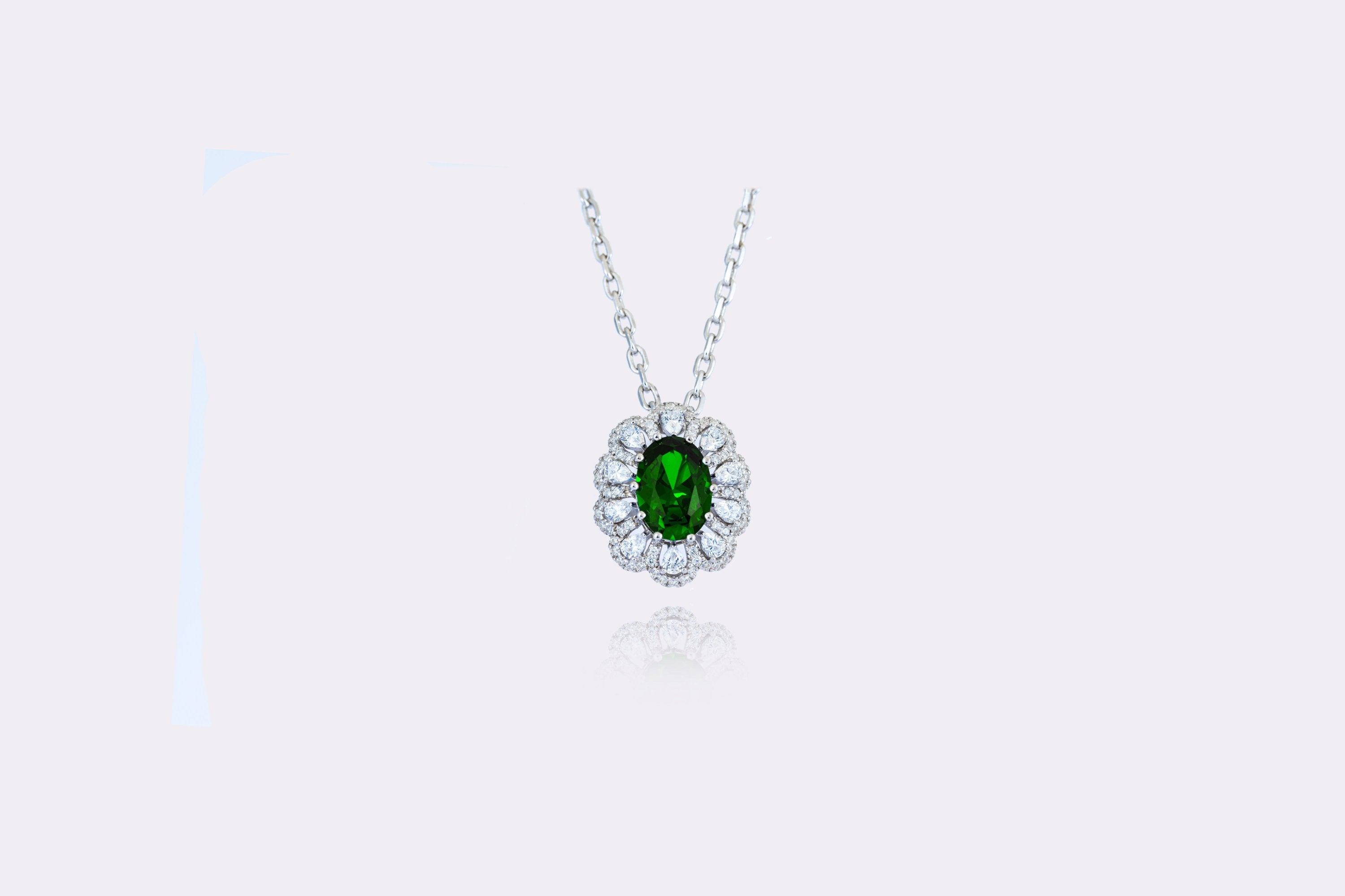 Floral Enchantment: Emerald and Diamond Pendant Necklace